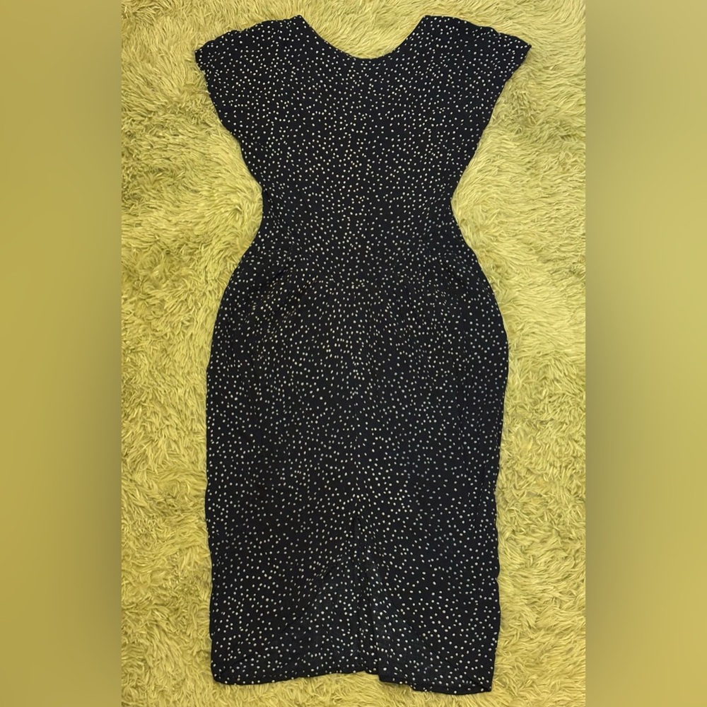 Vintage Cotton Curvy Black Dress with Dot Pattern Small